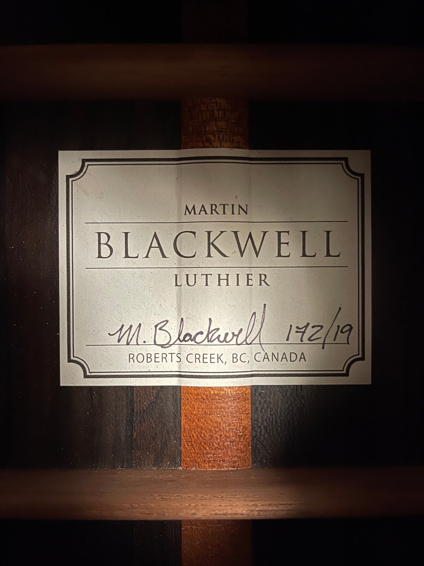 2019 Martin Blackwell – Cedar/Balsa Double Top, Ziricote Back & Sides
